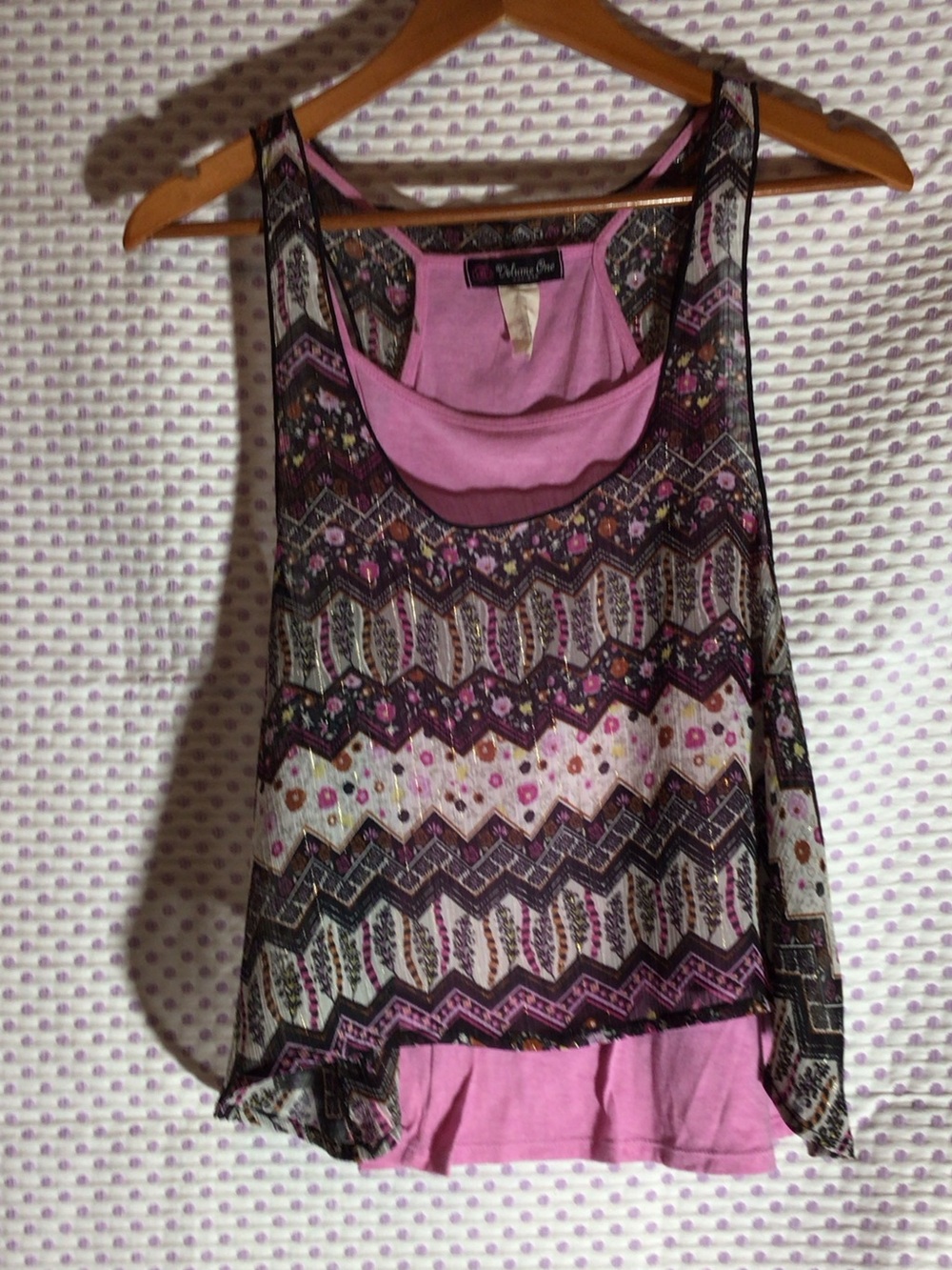 Layered Pink Printed Tank Top with Inner Cami
